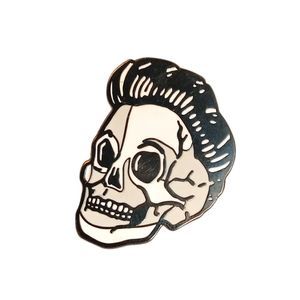 White And Black Rockabilly Skull Pin